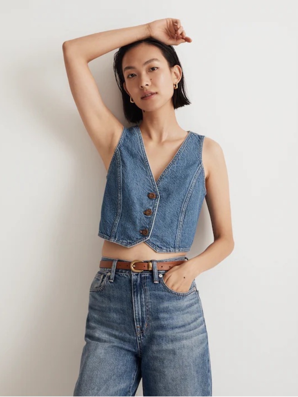 Madewell Cotton-Hemp-Blend Denim Crop Vest Top in Pawley Wash